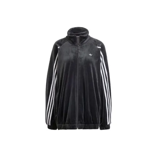 Adidas GREEN Velvet Oversized Track Top Velvet feel Coat Women's Black