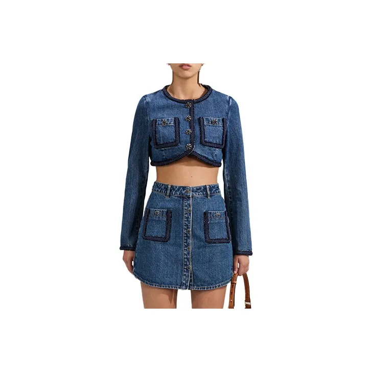 Self portrait SS23 Cropped Coats Women's Denim Blue-0