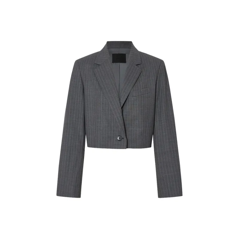MOCO Business Suit Women's Gray White Stripes-0