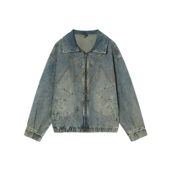 MEETLADY Denim Jacket Women's Denim Blue