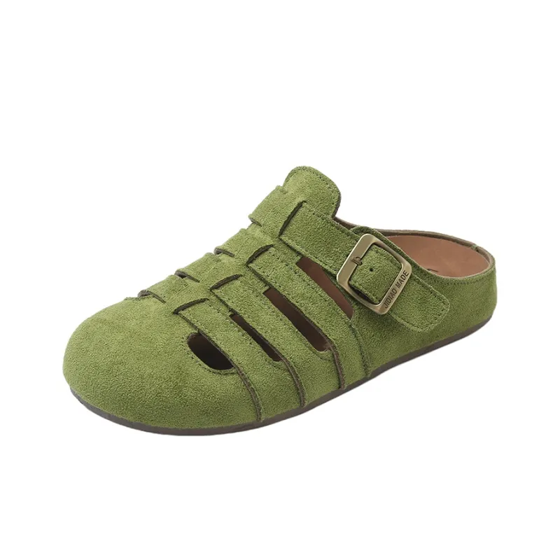 Luji Leather Patchwork Cut Out Closed Toe Slippers Women's-0