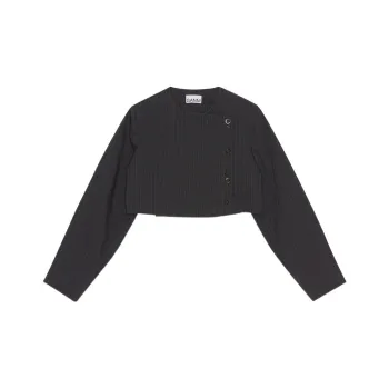 GANNI Stretch Stripe Cropped Blazer 'Black'