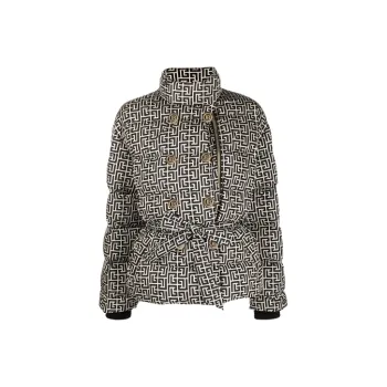 BALMAIN High Neck Belted Monogram Down Jacket 'Black'