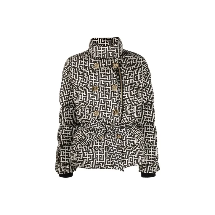 BALMAIN High Neck Belted Monogram Down Jacket 'Black'-0