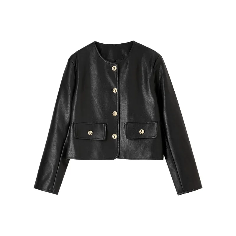 FANQIN Leather Jacket Women's Black-0