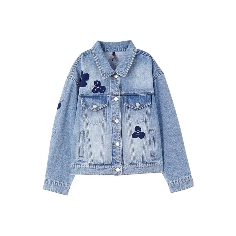 OUNIXUE Denim Jackets Women's Blue-0
