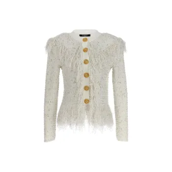 BALMAIN Fringed Metallic Cardigan