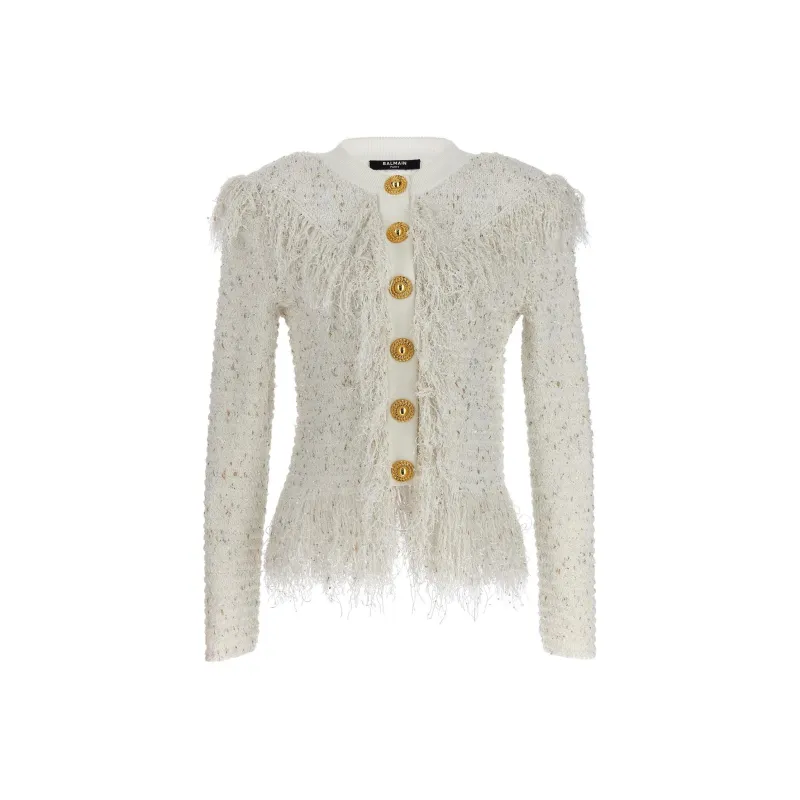 BALMAIN Fringed Metallic Cardigan-0