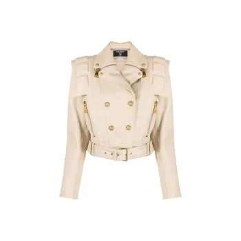 BALMAIN Leather Jackets Women's Beige