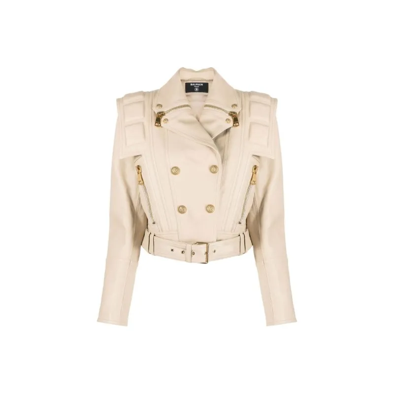 BALMAIN Leather Jackets Women's Beige-0