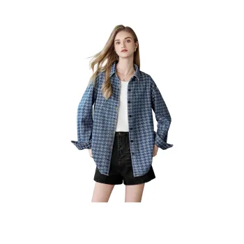 TOUCH Cropped Coats Women's Blue Houndstooth