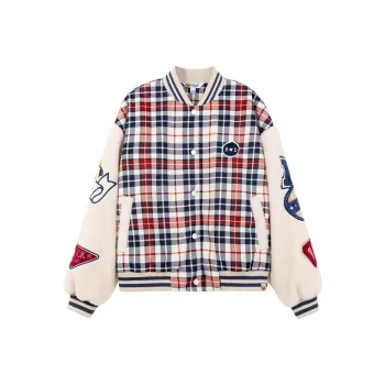 B.Duck Baseball Jacket Women's Red Blue Plaid