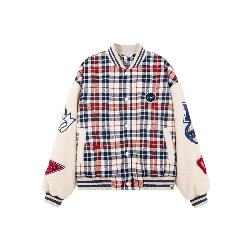 B.Duck Baseball Jacket Women's Red Blue Plaid-0