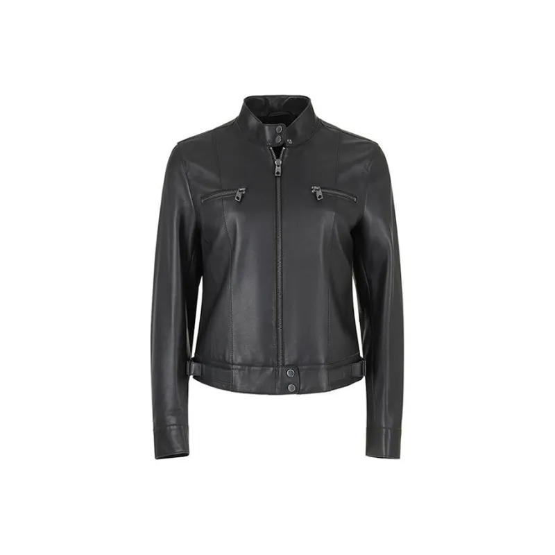EMPORIO ARMANI SS24 Leather Jacket Women's Black-0