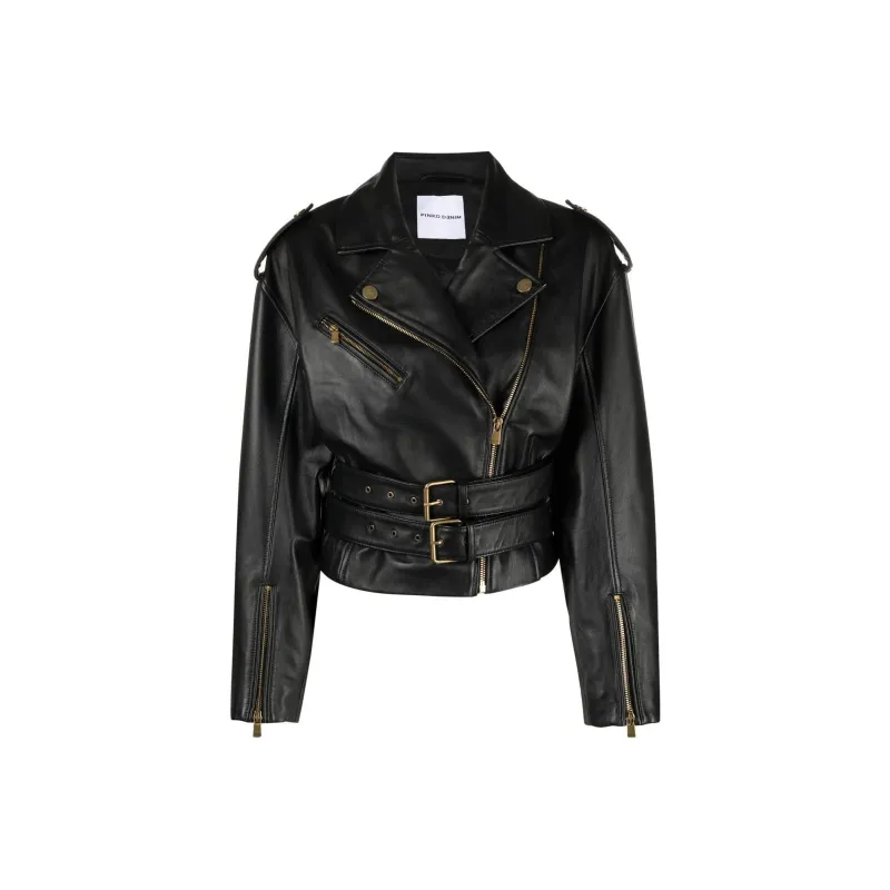 PINKO SS23 Leather Jacket Women's Black-0