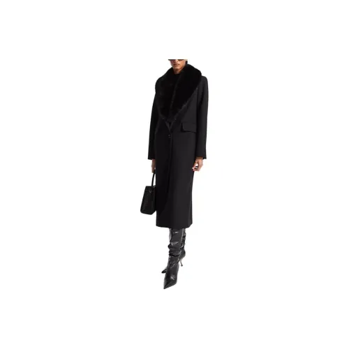 MICHAEL KORS Faux Fur Collar Wool Blend Coat