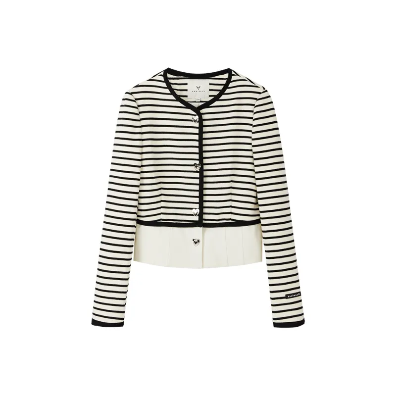 Yu Qianwen Cropped Coats Women's Melodic Stripes-0