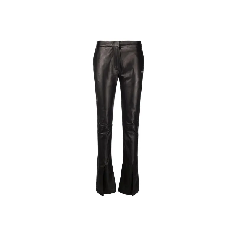 OFF-WHITE Corporate Logo-print Leather Trousers-0