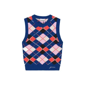 GANNI Logo Embroidered Patterned Knitted Vest