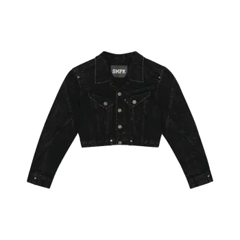 SMFK Denim Jacket Women's Black Snowflake