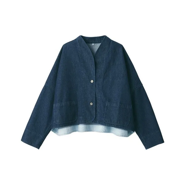 MUJI Denim Jacket Women's Dark Navy Blue-0