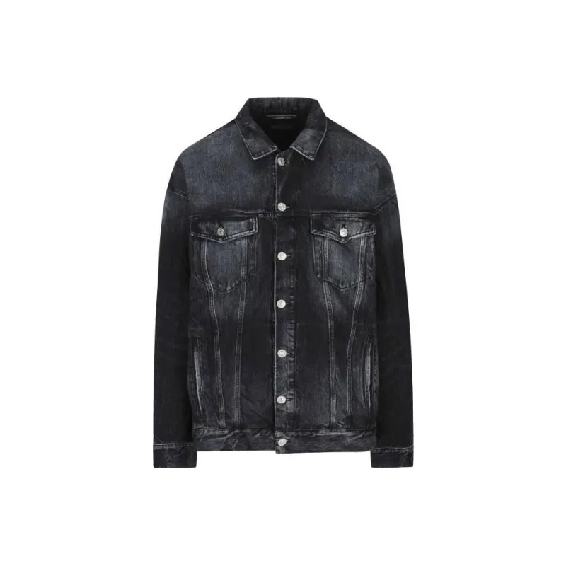 Balenciaga FW22 Denim Jacket Loose Fit Style Women's Black-0