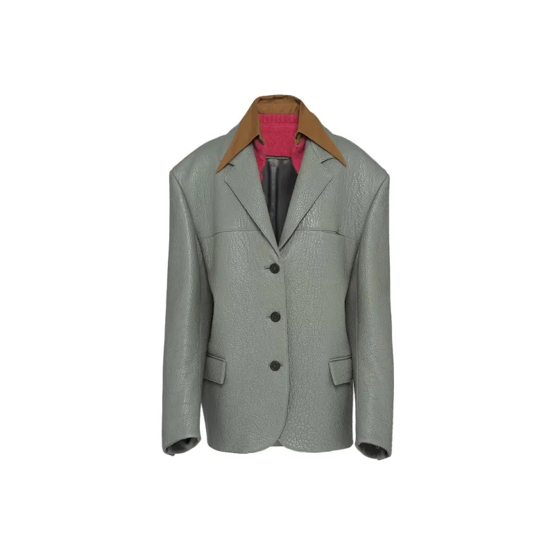 PRADA Layered collar Leather Blazer-5
