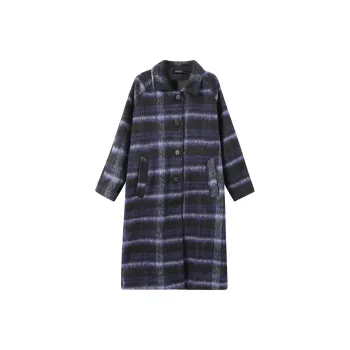 MKBY Velvet feel Coat Women's Black Purple Plaid