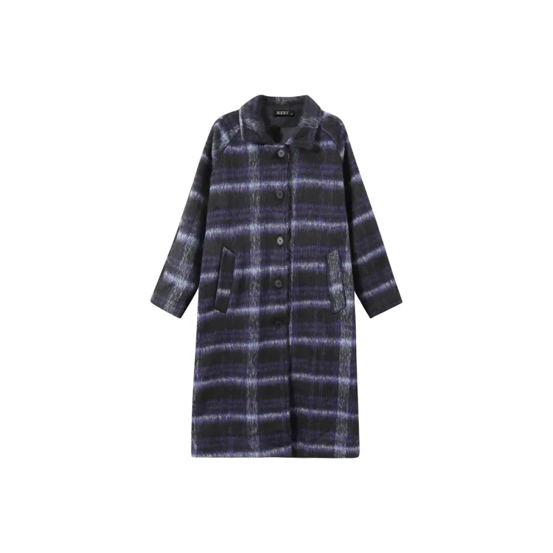 MKBY Velvet feel Coat Women's Black Purple Plaid-0