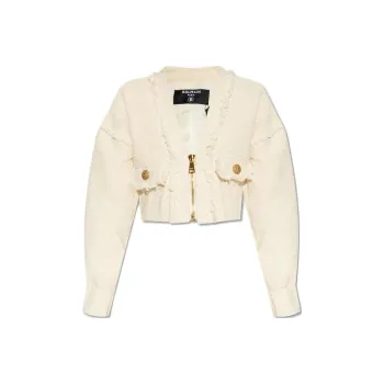 BALMAIN Cropped Coats Women's Beige