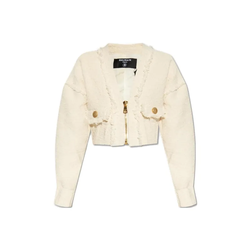 BALMAIN Cropped Coats Women's Beige-0