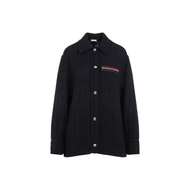 THOM BROWNE RWB Striped Tweed Button Up Blazer-0