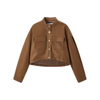 PEACEBIRD PU Leather Jacket Women's