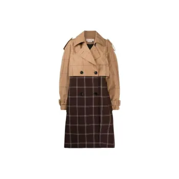 MARNI Two Tone Check Double Breasted Trench Coat