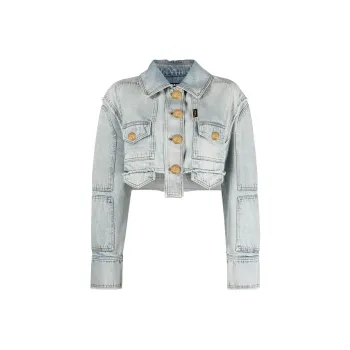 BALMAIN Denim Cropped Jacket 'Vintage Blue'