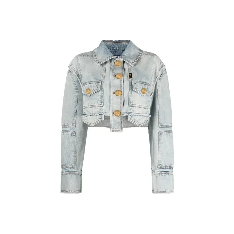 BALMAIN Denim Cropped Jacket 'Vintage Blue'-0