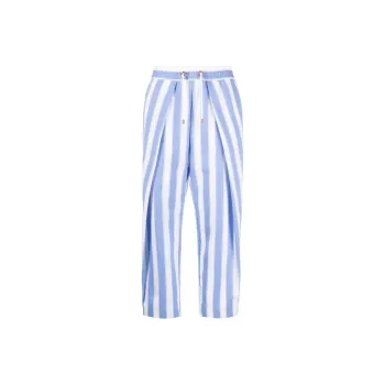 BALMAIN Bicolor Striped Harem Pants 'Blanc/Bleu Pale'
