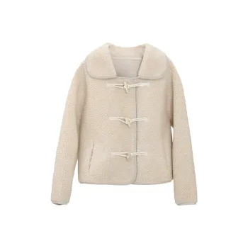 Fstudio Shearling Lambswool Suede Short Coat Women's Beige