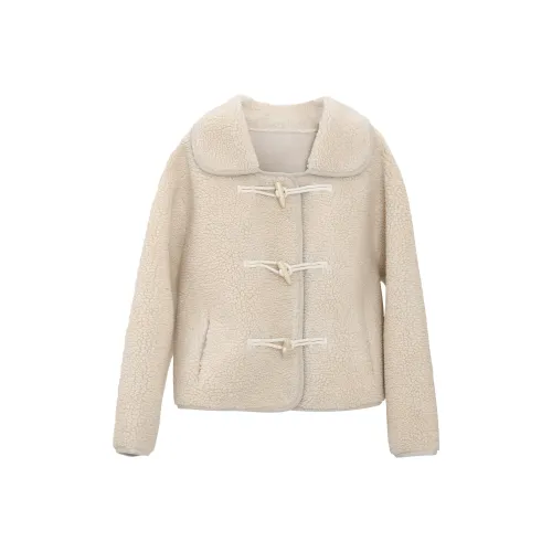 Fstudio Shearling Lambswool Suede Short Coat Women's Beige