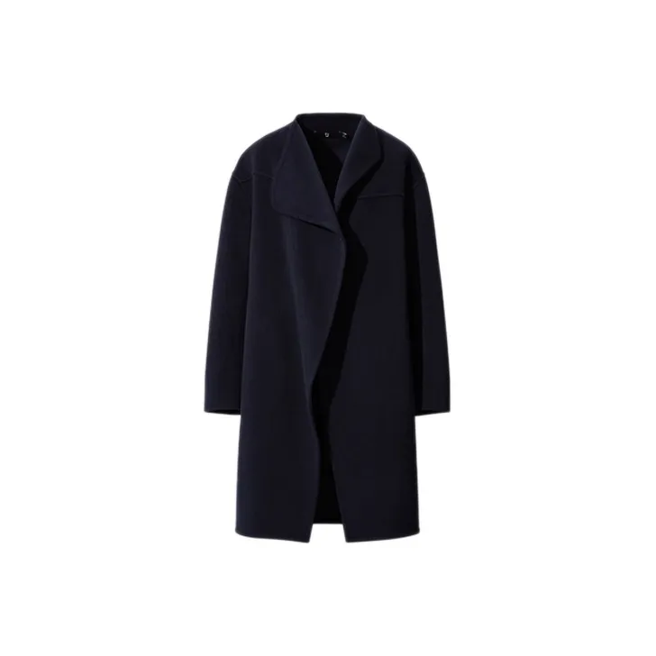 UNIQLO FW20 Velvet-feel Coat Women's Navy Blue-0