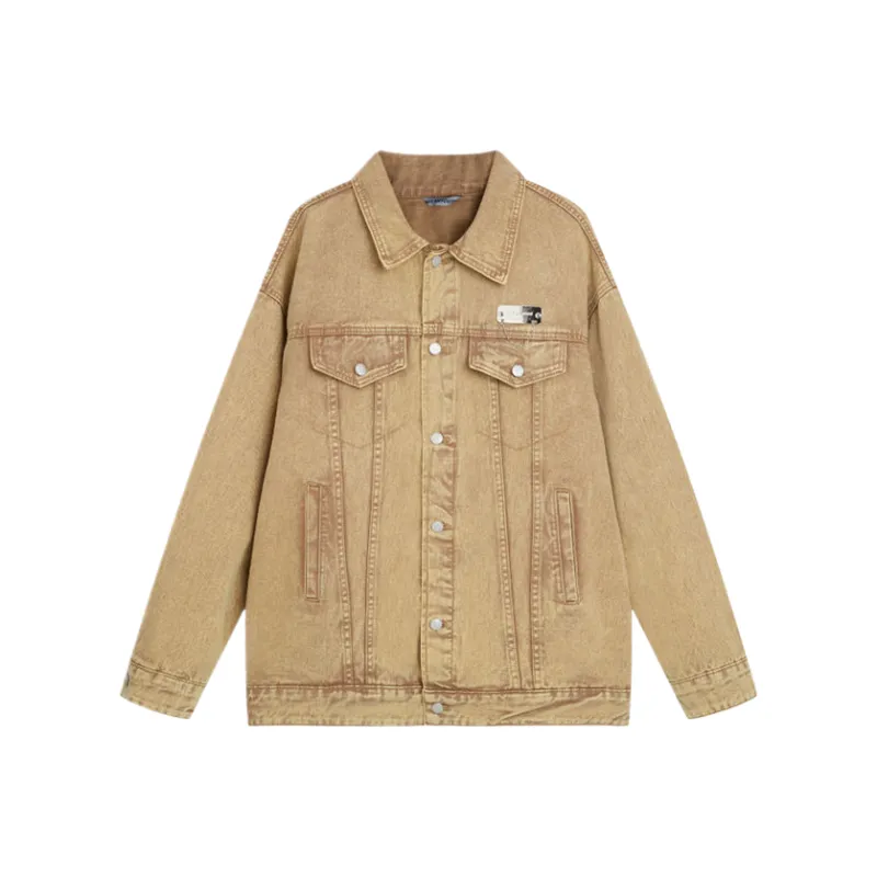 KUNZHUDAXIANG Denim Jacket Unisex Ginger Coffee-0
