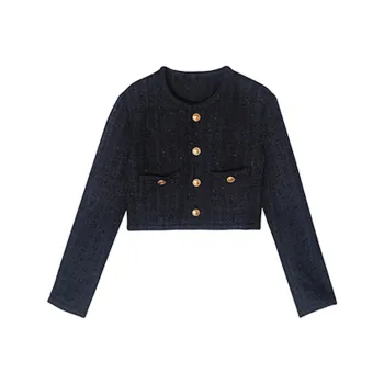 ZWTX STUDIO Cropped Coats Women's Navy Blue