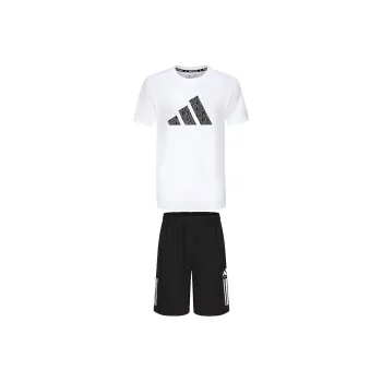 Adidas TAEKWONDO Casual Sportswear Men's Set White Short Sleeved Shirt+Black Shorts