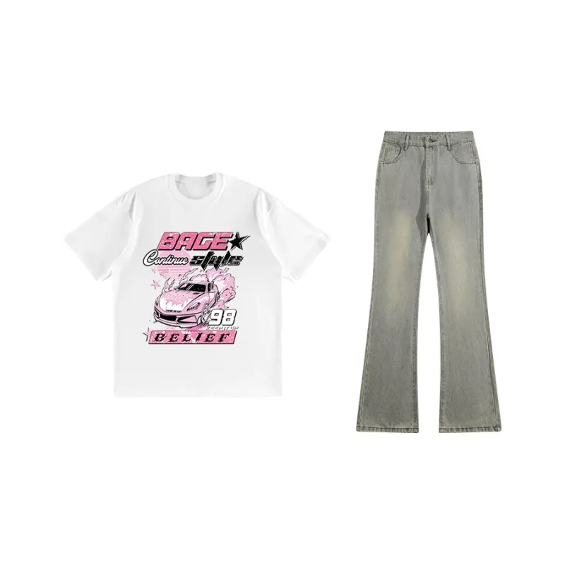 BAGE Casual Sportswear Unisex White Black Jeans-8