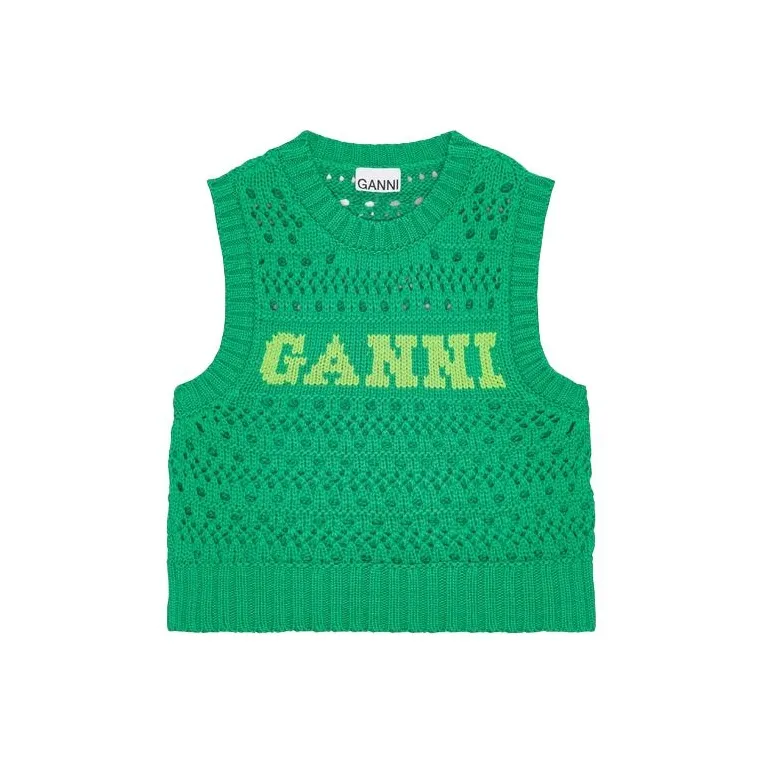 GANNI Logo jacquard Crochet Sweater Vest-0