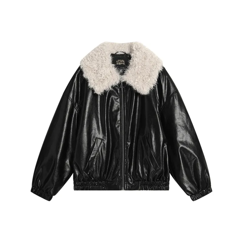ELF SACK Cropped Coat Women's Urban Chic Style Bright Black-0