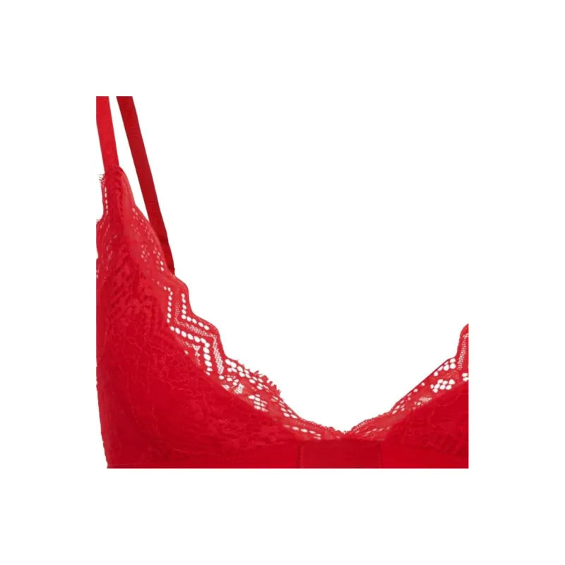 HUGO BOSS Padded Triangle Bra In Geometric Lace With Logo Label Bra Women's Red-3