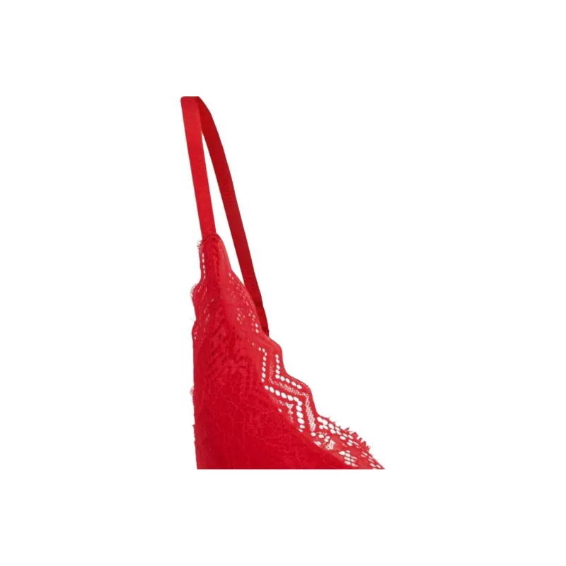 HUGO BOSS Padded Triangle Bra In Geometric Lace With Logo Label Bra Women's Red-1