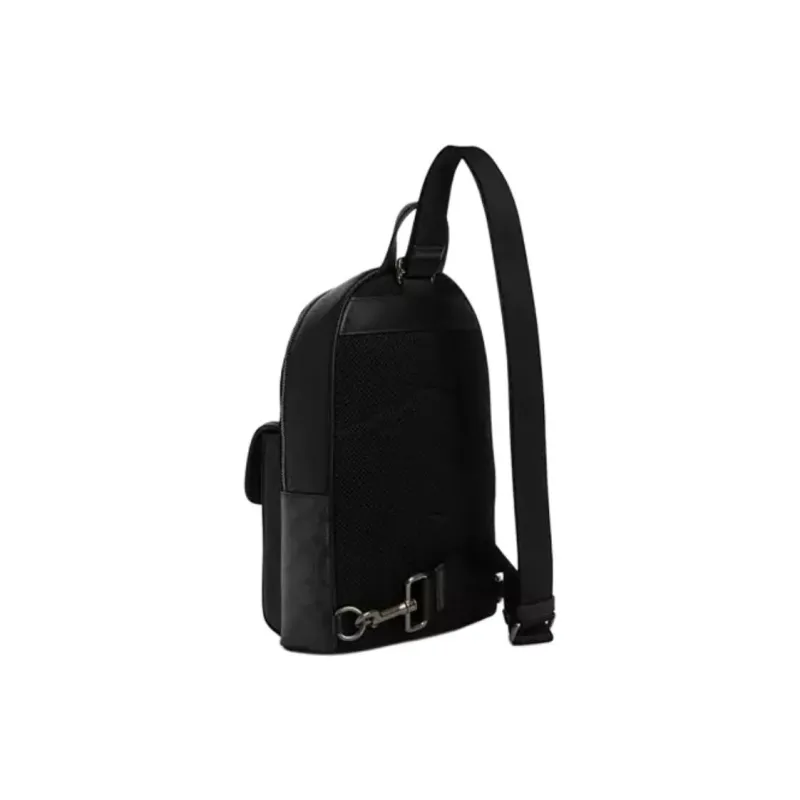 COACH Coated Canvas With Calfskin Crossbody Shoulder Bag Trumpets Unisex Black-1