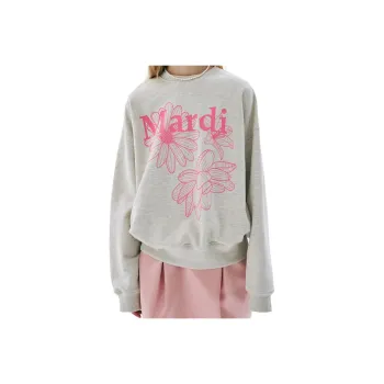 MARDI MERCREDI SS25 SWEATSHIRT TRIPLE FLOWER_OATMEAL PEONY Sweatshirt Korean Style Women's Oat/Peony Pink